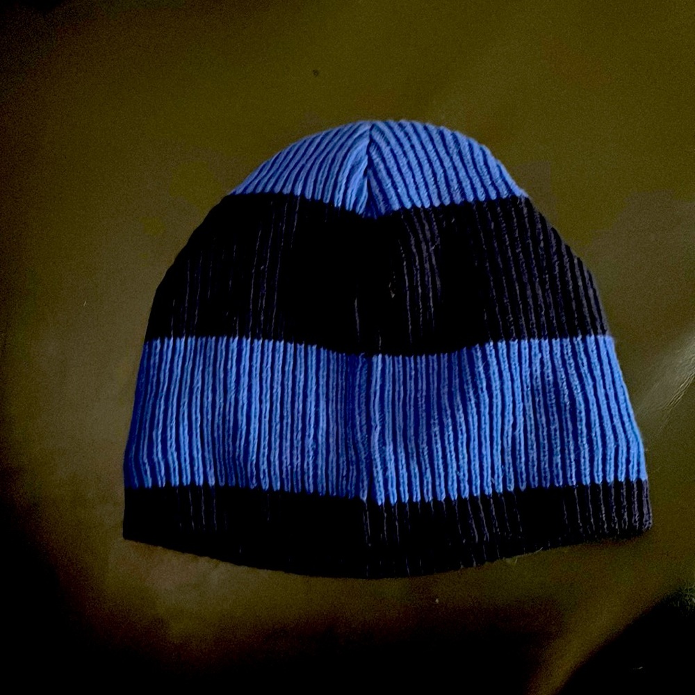 Faux Fur Lined Blue Striped Beanie $11